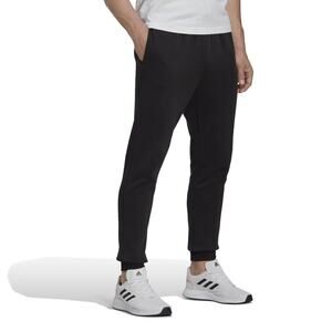 adidas Men's Essentials Fleece Regular Tapered Pants, Black/White, Large